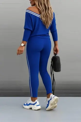 Kadın Uzun Kollu Tek Omuzu Açık Detaylı Viskon Iki Iplik Bluz Ve Pantolon Ikili Takım - BÜYÜKBEDENIZ (1)