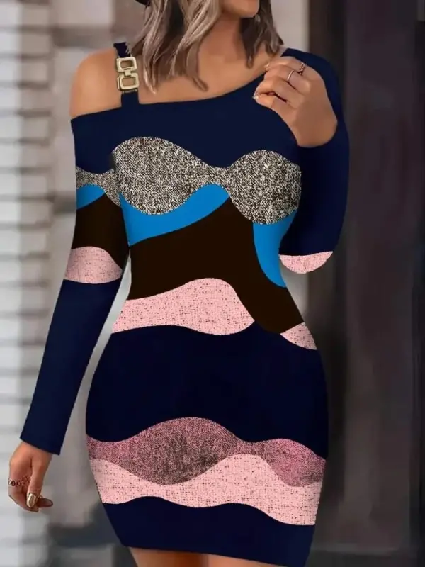 Kadın Uzun Kollu Tek Omuzu Askı Toka Detaylı Kısa Dalgıç Elbise - 1