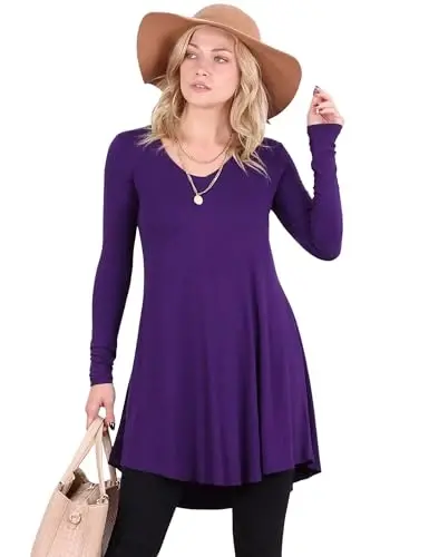 Popana Long Sleeve Tunic Top Shirts Women, Flowy Dressy Loose Fit Tops Womens Tunics Tees Long Sleeve Shirt for Leggings - POPANA