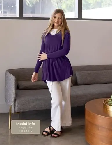 Popana Long Sleeve Tunic Top Shirts Women, Flowy Dressy Loose Fit Tops Womens Tunics Tees Long Sleeve Shirt for Leggings - 2
