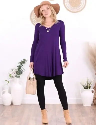 Popana Long Sleeve Tunic Top Shirts Women, Flowy Dressy Loose Fit Tops Womens Tunics Tees Long Sleeve Shirt for Leggings - 3