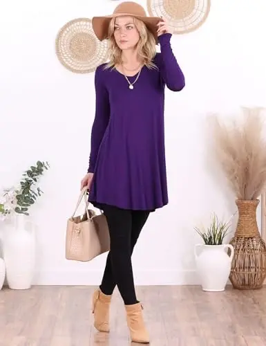 Popana Long Sleeve Tunic Top Shirts Women, Flowy Dressy Loose Fit Tops Womens Tunics Tees Long Sleeve Shirt for Leggings - 4