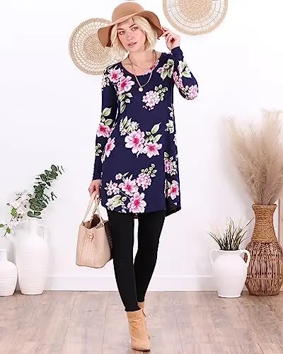 Popana Long Sleeve Tunic Top Shirts Women, Flowy Dressy Loose Fit Tops Womens Tunics Tees Long Sleeve Shirt for Leggings - 2