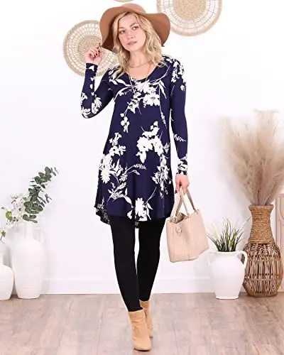 Popana Long Sleeve Tunic Top Shirts Women, Flowy Dressy Loose Fit Tops Womens Tunics Tees Long Sleeve Shirt for Leggings - 4