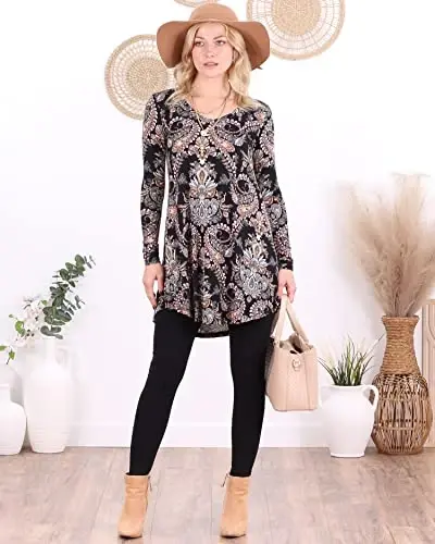 Popana Long Sleeve Tunic Top Shirts Women, Flowy Dressy Loose Fit Tops Womens Tunics Tees Long Sleeve Shirt for Leggings - POPANA (1)