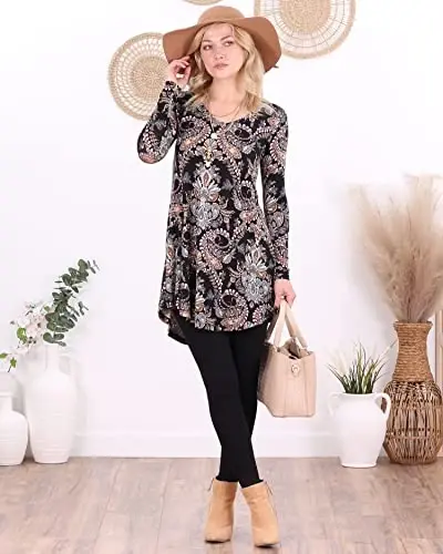 Popana Long Sleeve Tunic Top Shirts Women, Flowy Dressy Loose Fit Tops Womens Tunics Tees Long Sleeve Shirt for Leggings - 4