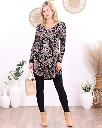 Popana Long Sleeve Tunic Top Shirts Women, Flowy Dressy Loose Fit Tops Womens Tunics Tees Long Sleeve Shirt for Leggings - 5