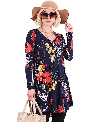Popana Long Sleeve Tunic Top Shirts Women, Flowy Dressy Loose Fit Tops Womens Tunics Tees Long Sleeve Shirt for Leggings - POPANA