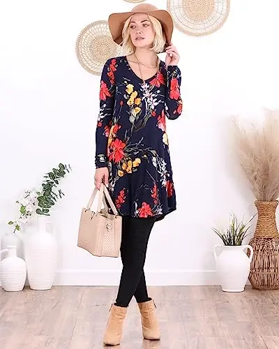 Popana Long Sleeve Tunic Top Shirts Women, Flowy Dressy Loose Fit Tops Womens Tunics Tees Long Sleeve Shirt for Leggings - 3