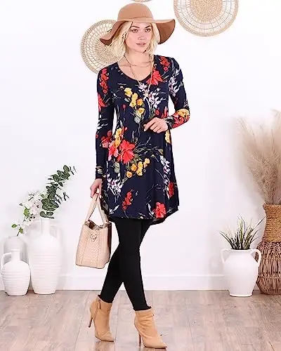 Popana Long Sleeve Tunic Top Shirts Women, Flowy Dressy Loose Fit Tops Womens Tunics Tees Long Sleeve Shirt for Leggings - 4