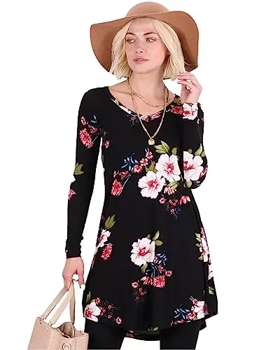Popana Long Sleeve Tunic Top Shirts Women, Flowy Dressy Loose Fit Tops Womens Tunics Tees Long Sleeve Shirt for Leggings 