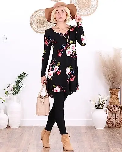 Popana Long Sleeve Tunic Top Shirts Women, Flowy Dressy Loose Fit Tops Womens Tunics Tees Long Sleeve Shirt for Leggings - 3