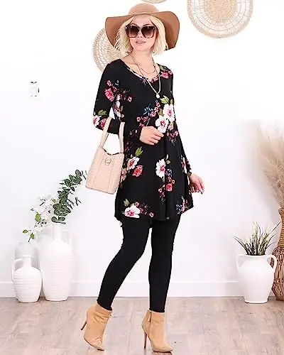 Popana Long Sleeve Tunic Top Shirts Women, Flowy Dressy Loose Fit Tops Womens Tunics Tees Long Sleeve Shirt for Leggings - 5