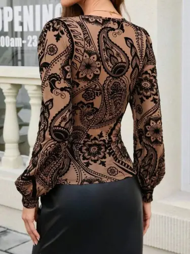 Kadın Uzun Kollu V Dantel Yakalı Modal Bluz - 3