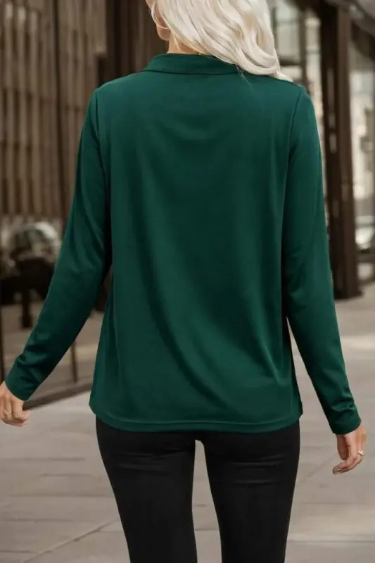 Kadın Uzun Kollu V Hakim Yaka Fermuar Detaylı Viskon Bluz - 4