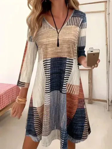 Kadın Uzun Kollu V Yaka Süprem Mini Elbise - 1