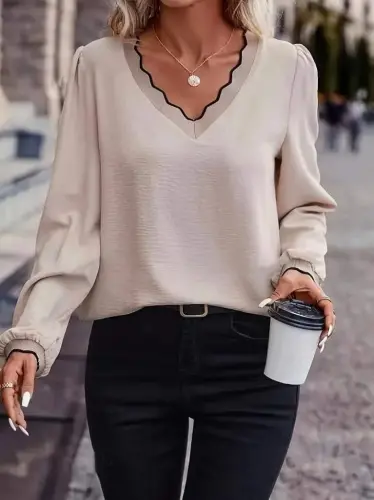 Kadın Uzun Kollu V Yakalı Aerobin Bluz - 1