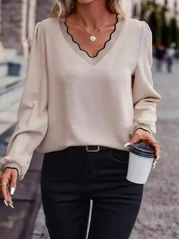 Kadın Uzun Kollu V Yakalı Aerobin Bluz - BÜYÜKBEDENIZ