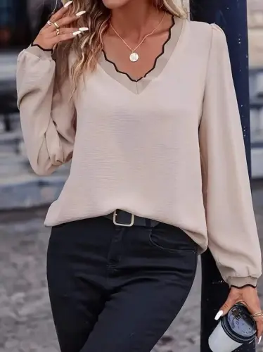 Kadın Uzun Kollu V Yakalı Aerobin Bluz - 4