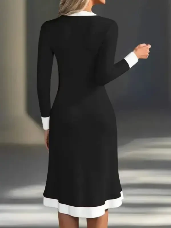 Kadın Uzun Kollu V Yakalı Düğmeli Midi Modal Elbise - 3