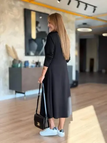 Kadın Uzun Kollu V Yakalı Midi çağla Yeşili Modal Elbise - 3