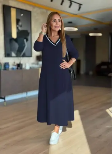 Kadın Uzun Kollu V Yakalı Midi çağla Yeşili Modal Elbise - 4