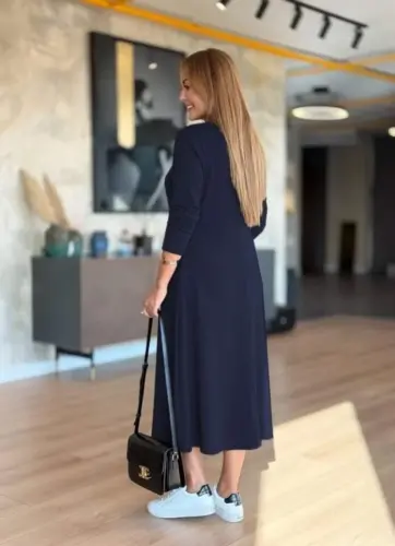 Kadın Uzun Kollu V Yakalı Midi çağla Yeşili Modal Elbise - 5