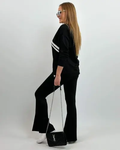 Kadın Uzun Kollu V Yakalı şerit Detaylı Viskon Iki Iplik Bluz Ve Pantolon Ikili Takım - 6