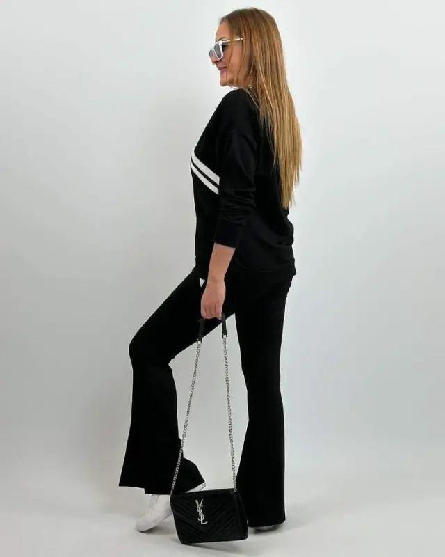 Kadın Uzun Kollu V Yakalı şerit Detaylı Viskon Iki Iplik Bluz Ve Pantolon Ikili Takım - 6