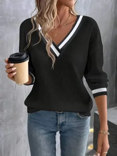 Kadın Uzun Kollu V Yakalı Waffle Bluz - BÜYÜKBEDENIZ (1)