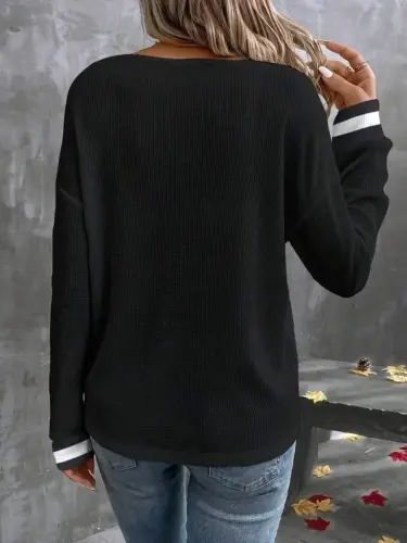 Kadın Uzun Kollu V Yakalı Waffle Bluz - 4