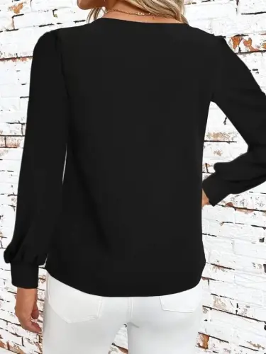 Kadın Uzun Kollu Yaka Detaylı Düğmeli Ithal Krep Bluz - 3