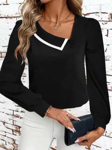 Kadın Uzun Kollu Yaka Detaylı Düğmeli Ithal Krep Bluz - BÜYÜKBEDENIZ (1)