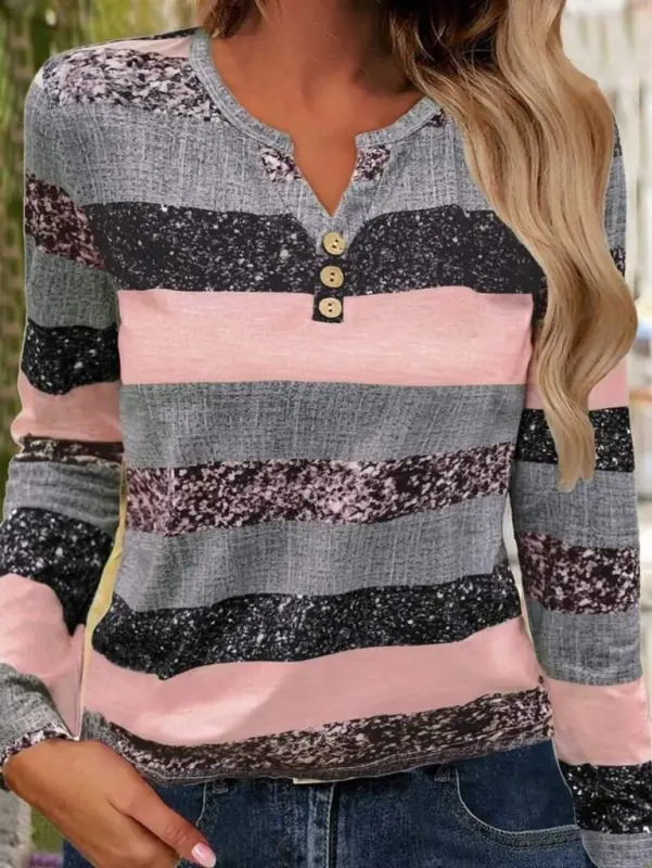 Kadın Uzun Kollu Yakadan Düğmeli çizgili Desenli Süprem Bluz - 3