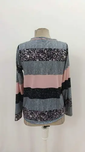 Kadın Uzun Kollu Yakadan Düğmeli çizgili Desenli Süprem Bluz - 5