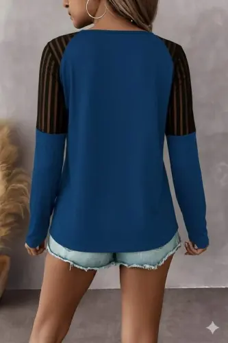 Kadın Uzun Kollu Yakadan Fermuarlı Viskon Bluz - 3