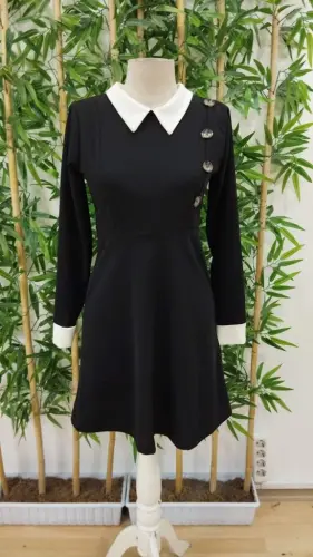 Kadın Uzun Kollu Yakalı A Kesim Kısa Ithal Krep Elbise - 10