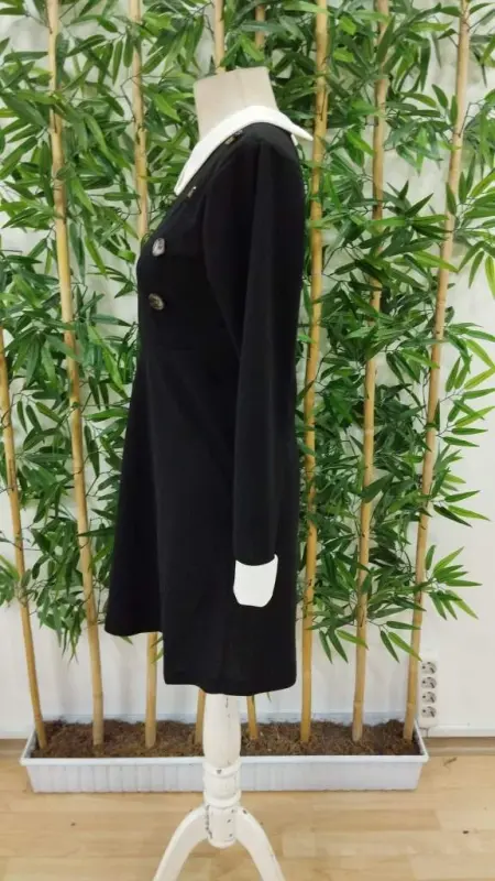 Kadın Uzun Kollu Yakalı A Kesim Kısa Ithal Krep Elbise - 11