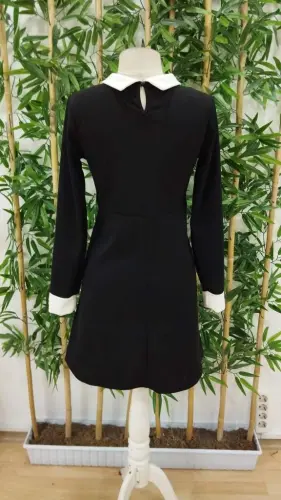 Kadın Uzun Kollu Yakalı A Kesim Kısa Ithal Krep Elbise - 12