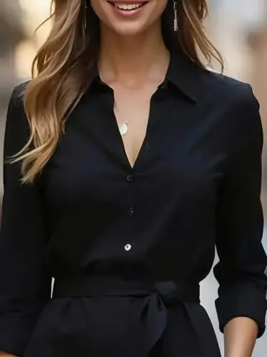 Kadın Uzun Kollu Yakalı Belden Kuşaklı Midi Trikoton Elbise - BÜYÜKBEDENIZ (1)