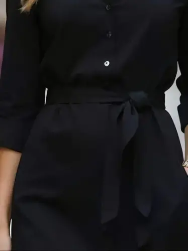 Kadın Uzun Kollu Yakalı Belden Kuşaklı Midi Trikoton Elbise - 4