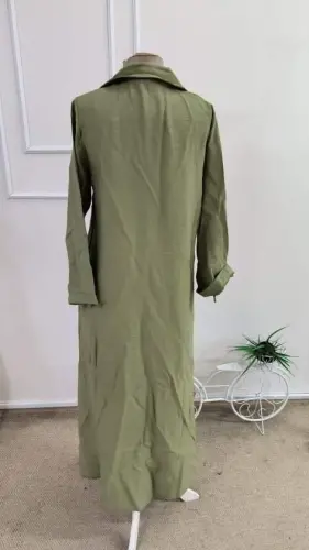 Kadın Uzun Kollu Yakalı önden Düğmeli Geniş Kesim Detaylı Uzun Elbise - 6