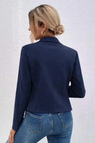 Kadın Uzun Kollu Yakalı önden Fermuarlı Kısa Süet Ceket - 3