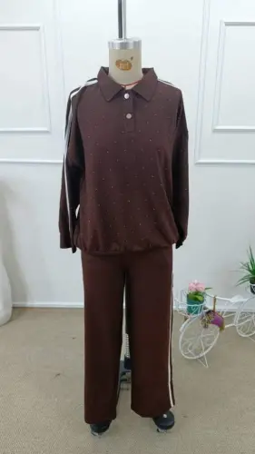 Kadın Uzun Kollu Yakalı şerit Detaylı Viskon Iki Iplik Bluz Ve Pantolon Ikili Takım - 7
