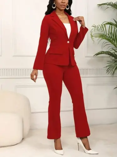 Kadın Uzun Kollu Yakalı Tek Düğme Detaylı Astarlı Ithal Krep Ceket Ve Pantolon Ikili Takım - BÜYÜKBEDENIZ (1)