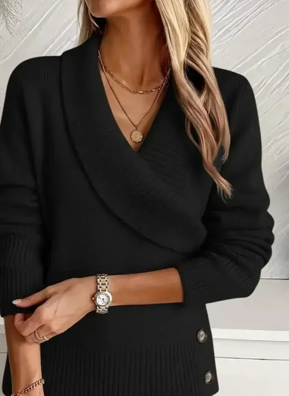 Kadın Uzun Kollu Yakalı Yandan Düğmeli Triko Bluz - 2