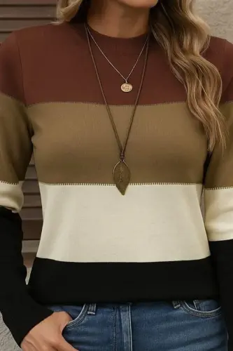 Kadın Uzun Kollu Yarı Balıkçı Yaka Triko Kazak - BÜYÜKBEDENIZ (1)