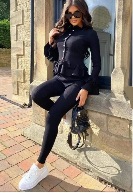 Kadın Uzun Kollu Yıldız Düğme Detay Volanlı Kazak Ve Pantolon Ikili Takım - 3