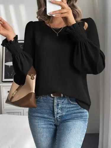 Kadın Uzun Kollu Yuvarlak Yaka Aerobin Bluz - BÜYÜKBEDENIZ (1)