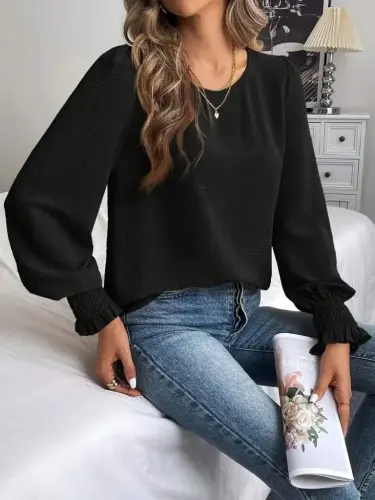 Kadın Uzun Kollu Yuvarlak Yaka Aerobin Bluz - 4